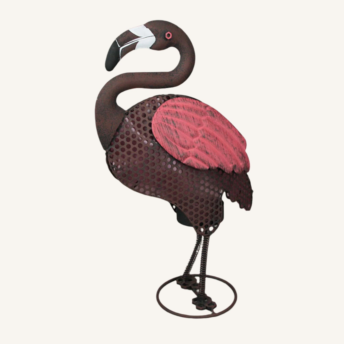 Pink Flamingo Polka Dot Metal LED Lighted Solar Garden Statue