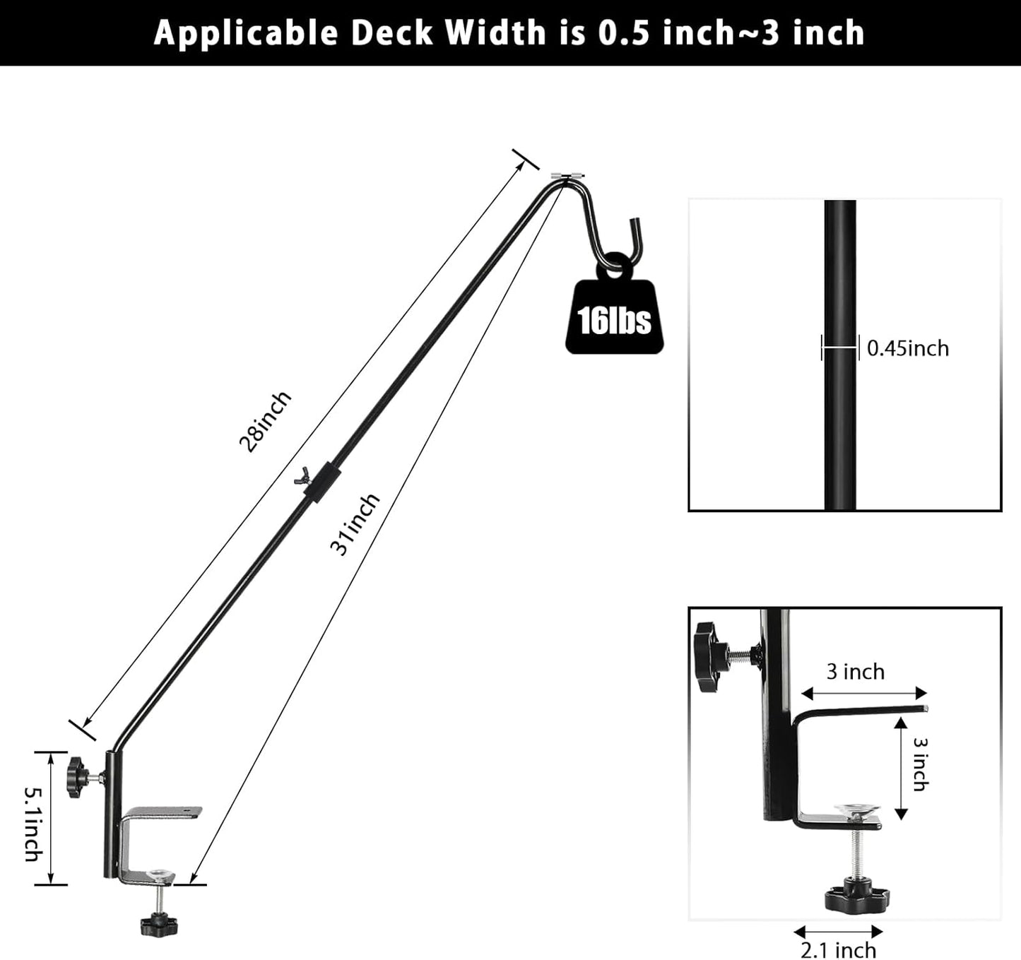 Clamp and Swivel Deck Hook - 2 Pack