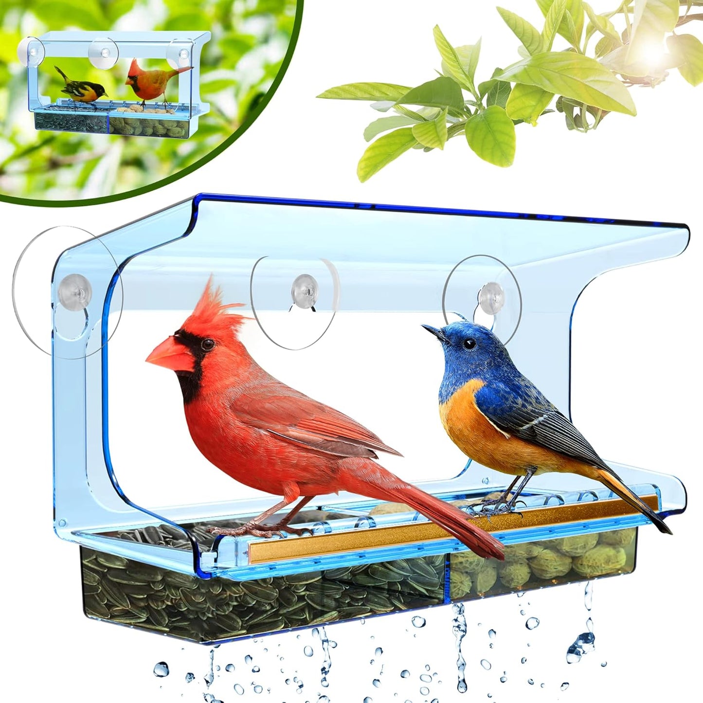 Shatterproof Window Bird Feeder with Strongest Suction Cups, Polycarbonate Window Mount Feeder with Crystal Clear View & Life-Out Tray, Fits Bigger Birds like Cardinal or Blue Jay, Clear