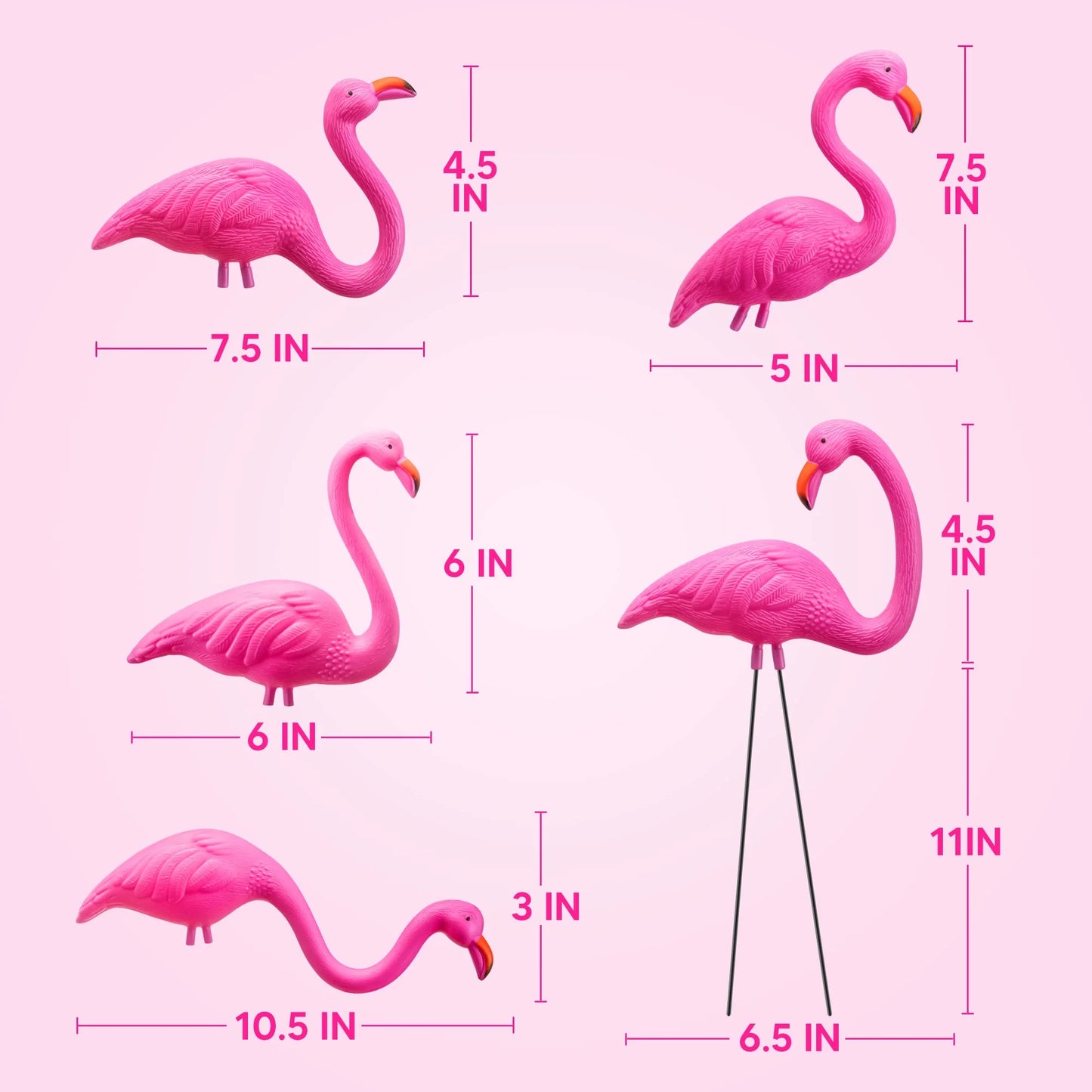 10 Pack Small Yard Flamingos Ornament Stakes Mini Pink Flamingo Yard Decor (3-10IN)