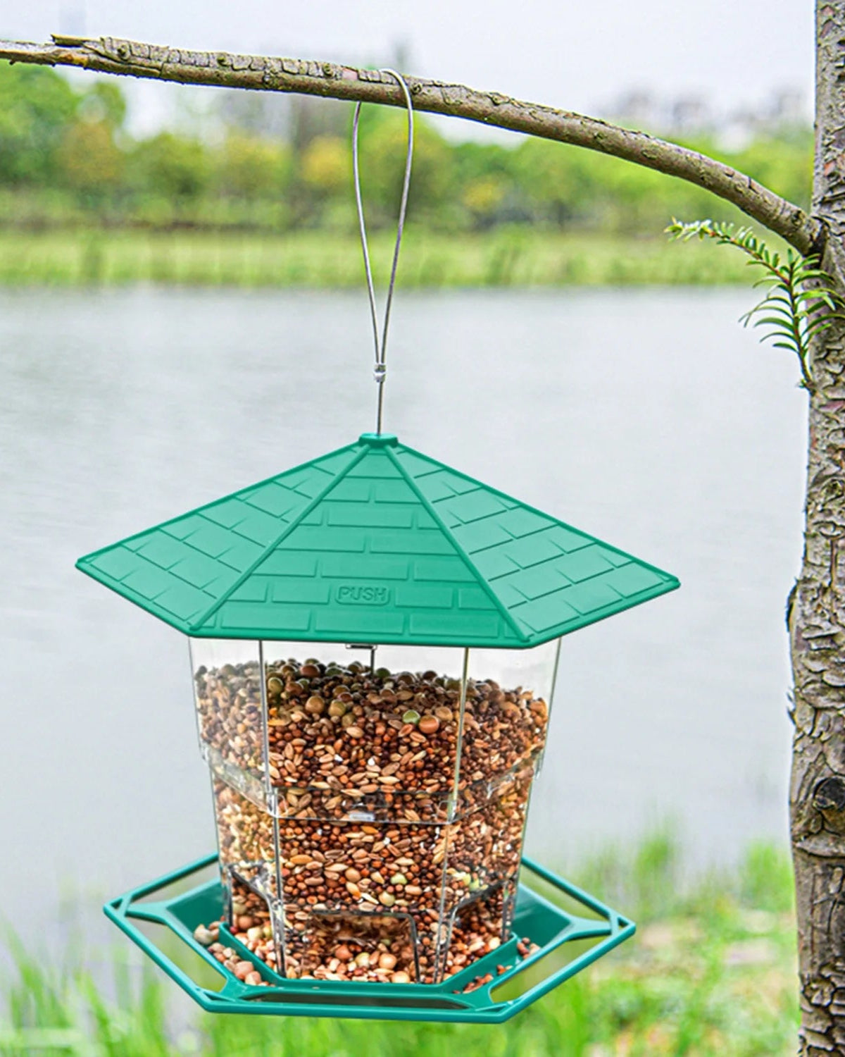Bird Feeder for Outdoor Hanging, Expandable 7.8'' Tall Latch Feature, Heavy Duty Bird Feeders for outside Garden Yard Decoration Green