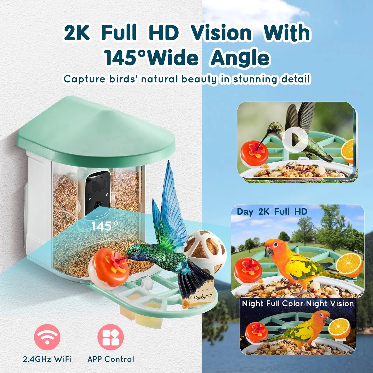 Smart Bird Feeder with Camera 2K HD