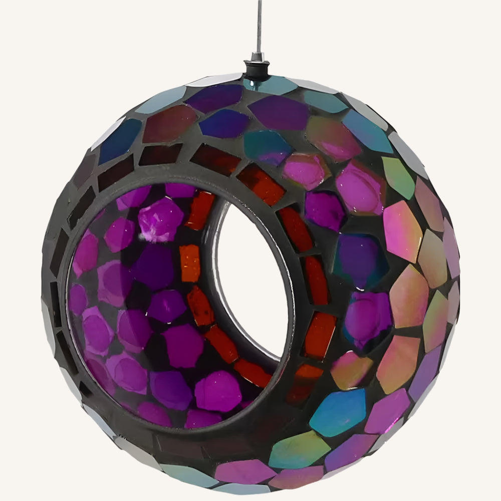 Iridescent Mosaic Glass Hanging Bird Feeder