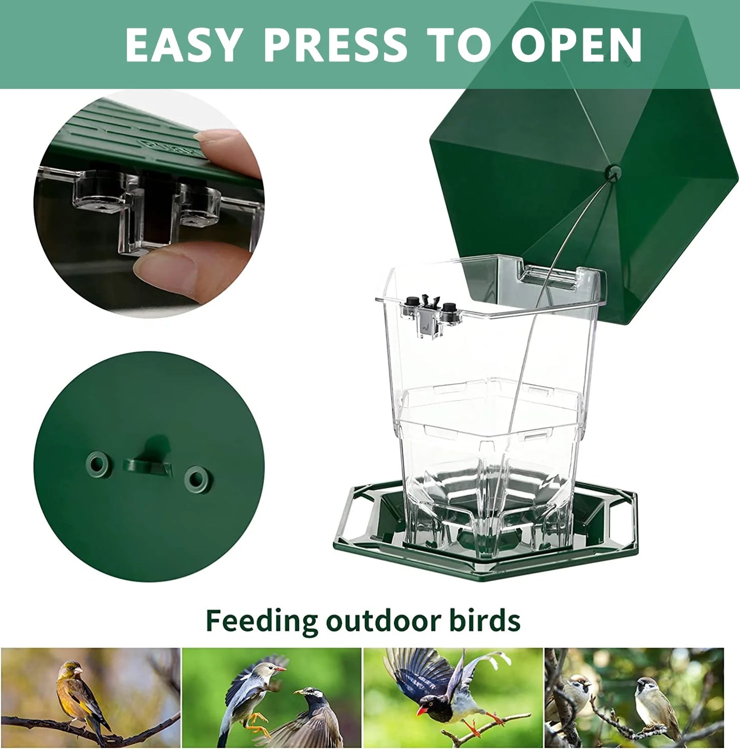 Bird Feeder for Outdoor Hanging, Expandable 7.8'' Tall Latch Feature, Heavy Duty Bird Feeders for outside Garden Yard Decoration Green