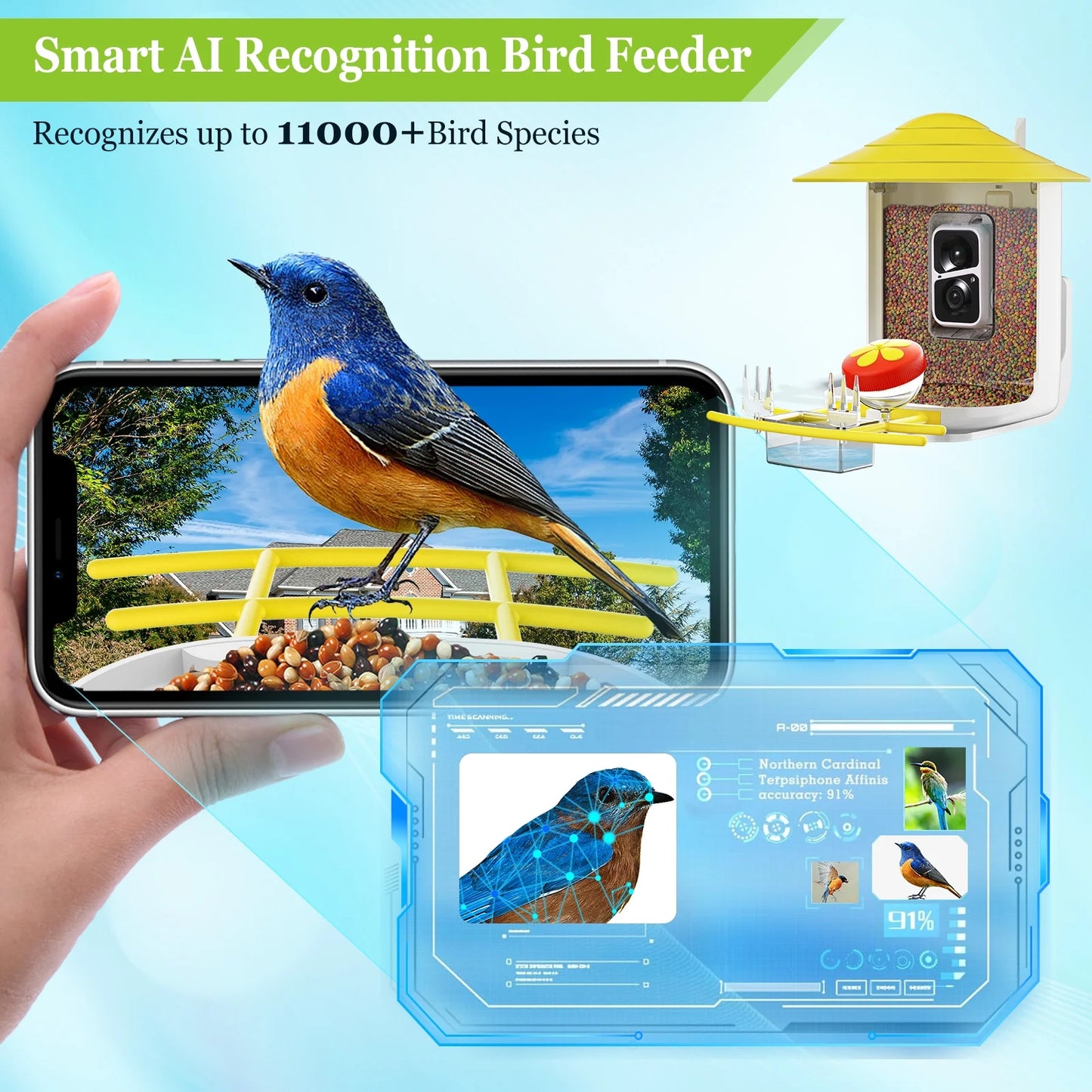 Smart Bird Feeder Camera, Auto Capture Bird Videos & Motion Detection, Solar-Powered Charging Wireless Bird Watching Camera, Ideal Present for Bird Lover