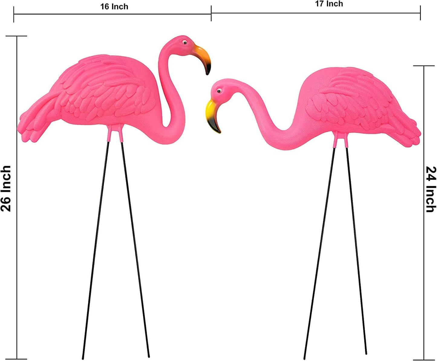 Pink Flamingos Yard Decorations - 2 Pack Extra Large 24" Tall Plastic Flamingo Statue W/Metal Stakes - Lawn Ornaments & Garden Decor for Outdoor Parties
