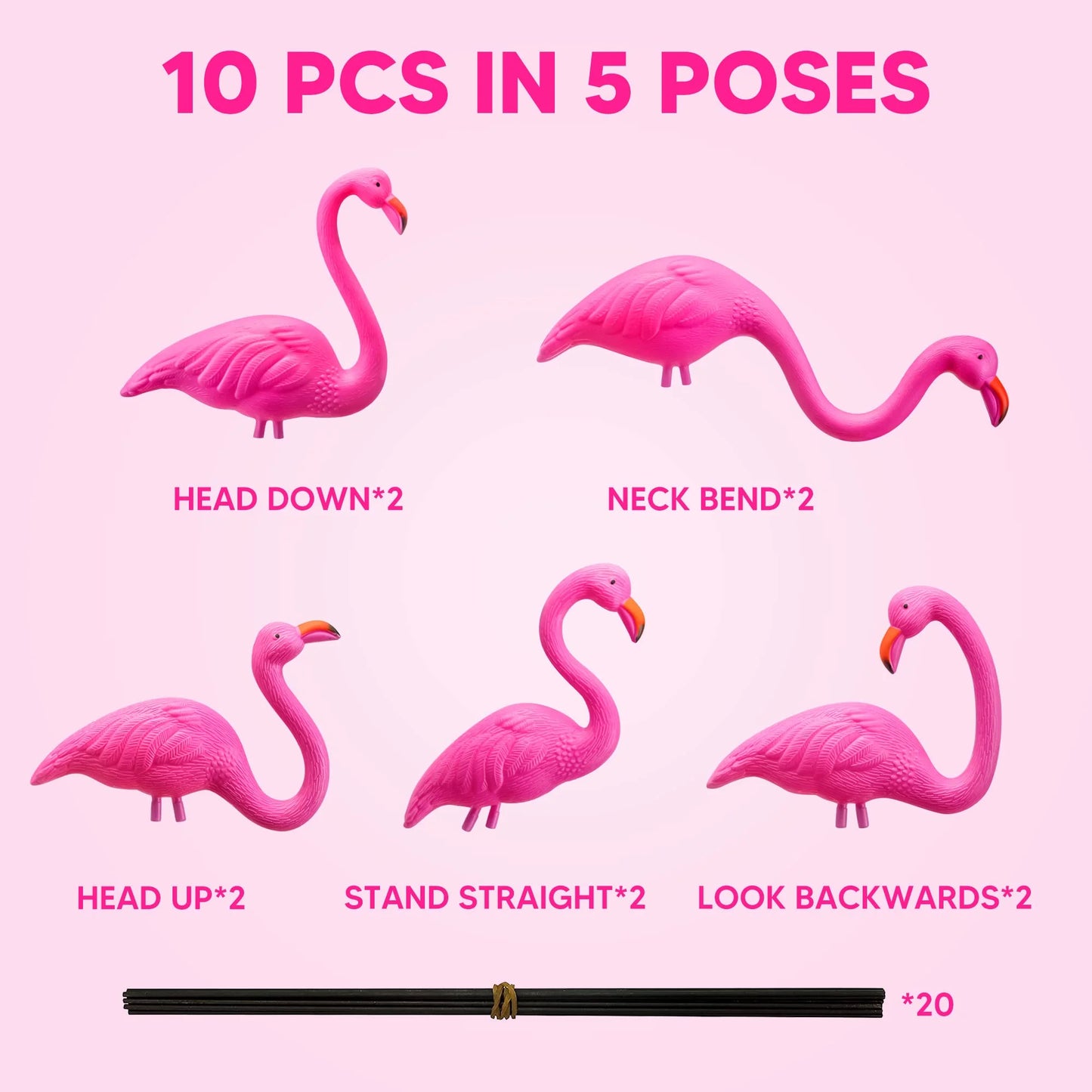 10 Pack Small Yard Flamingos Ornament Stakes Mini Pink Flamingo Yard Decor (3-10IN)