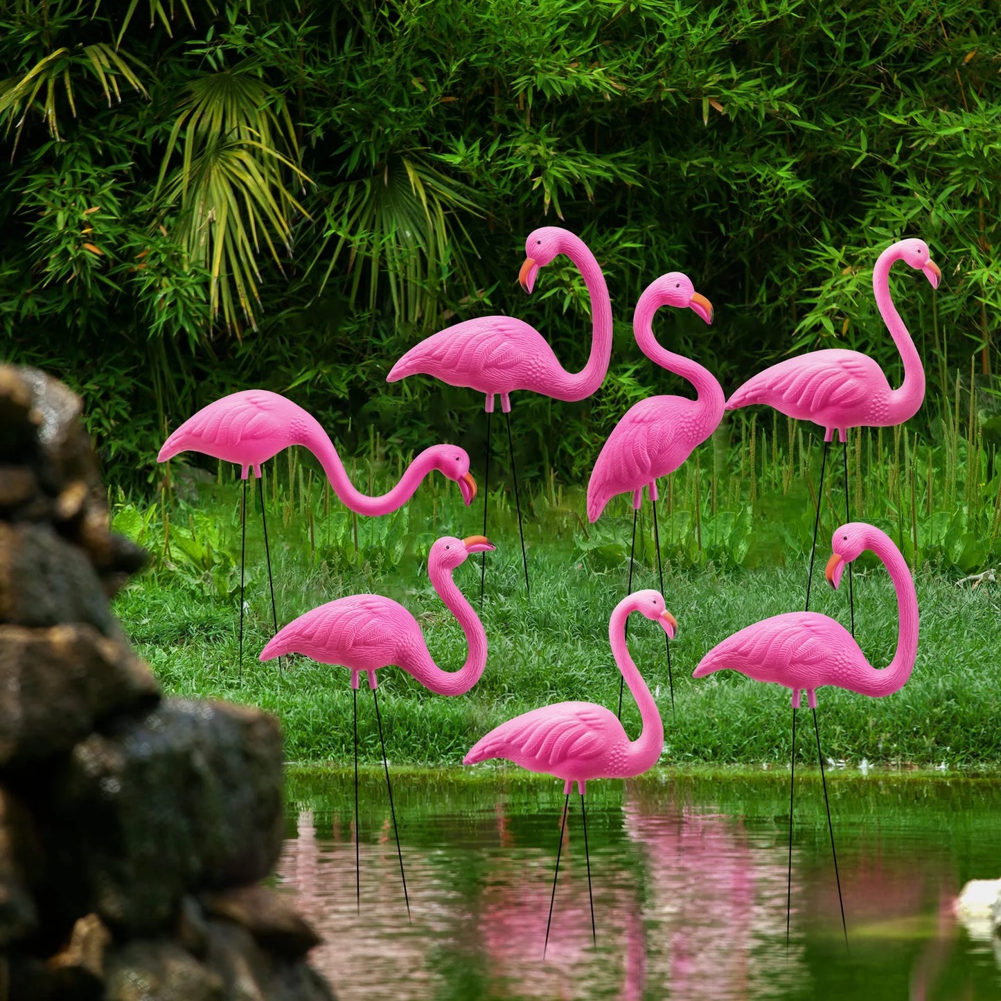 10 Pack Small Yard Flamingos Ornament Stakes Mini Pink Flamingo Yard Decor (3-10IN)