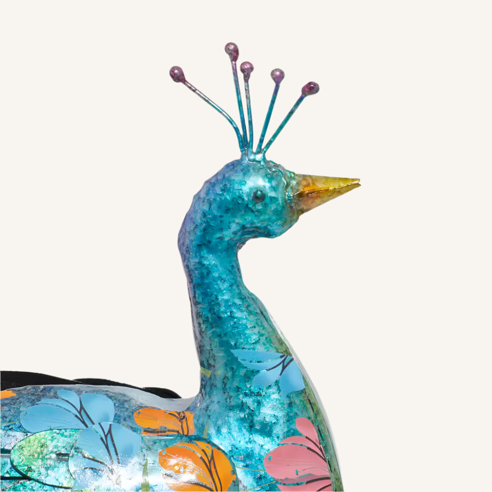 20 In. Metal Indoor Outdoor Peacock Garden Sculpture with Crystal Accents