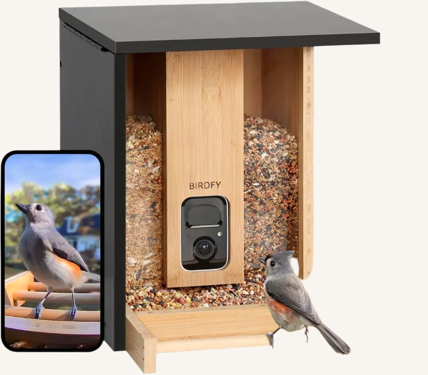 Wooden Smart Bird Feeder with Camera