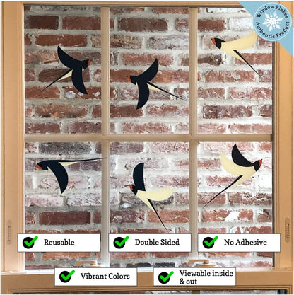 Brand 6 Flying Swallow Static Cling Decals for Glass Windows & Doors - anti Collision Bird Stickers Decor, Navy-Cream-Orange, Reusable, Made in USA