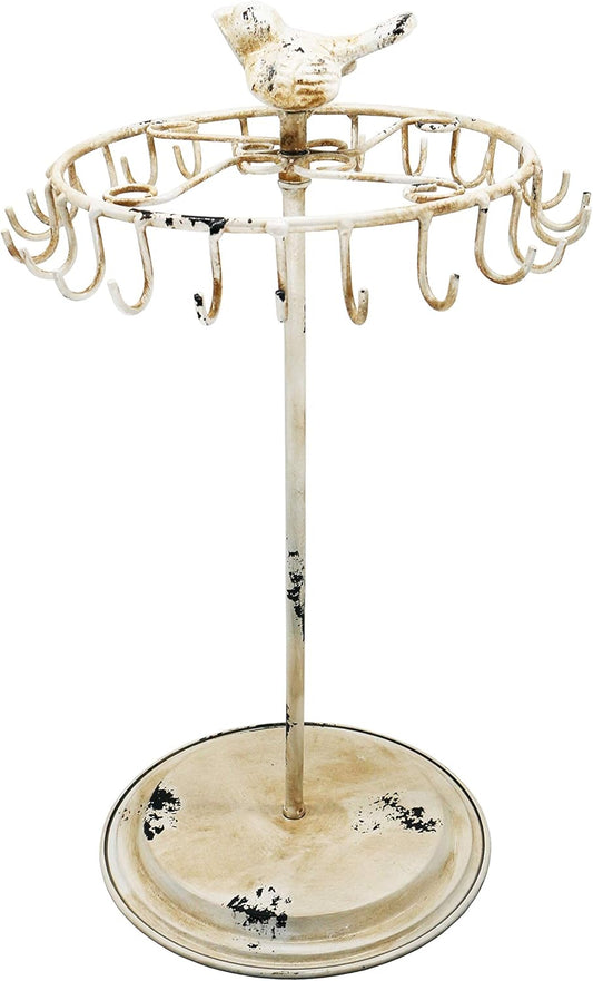 Rustic White Bird Rotating Necklace Holder Bracelet Stand/Jewelry Organizer/Jewelry Tree