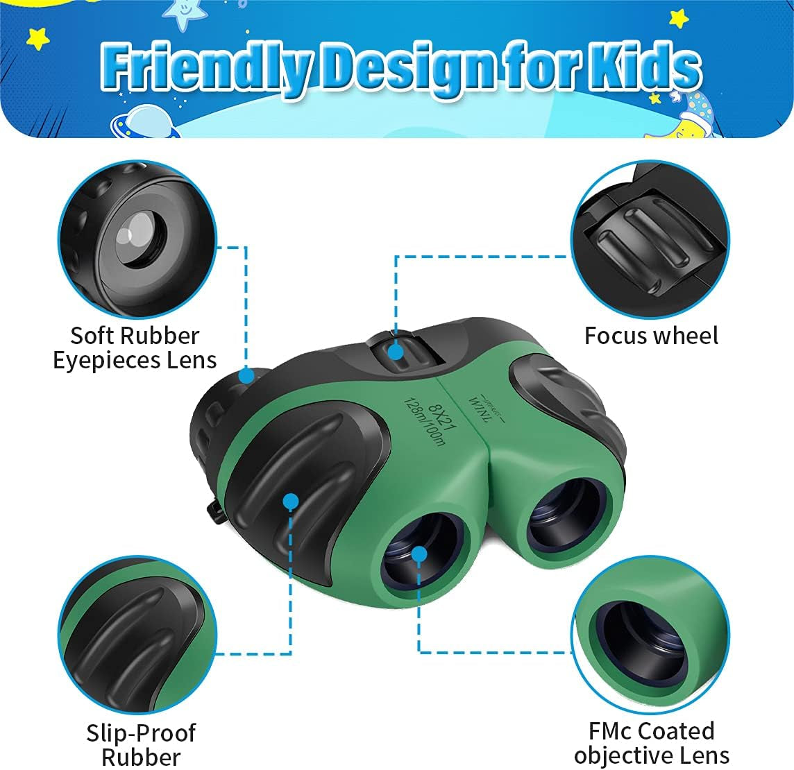 Easter Gifts for 3-12 Years Old Boys, VNVDFLM Compact 8X21 Shock Proof Green Binoculars for Bird Watching Kids Telescope for Teens Toys for 5-10 Years Old Girls (Green)