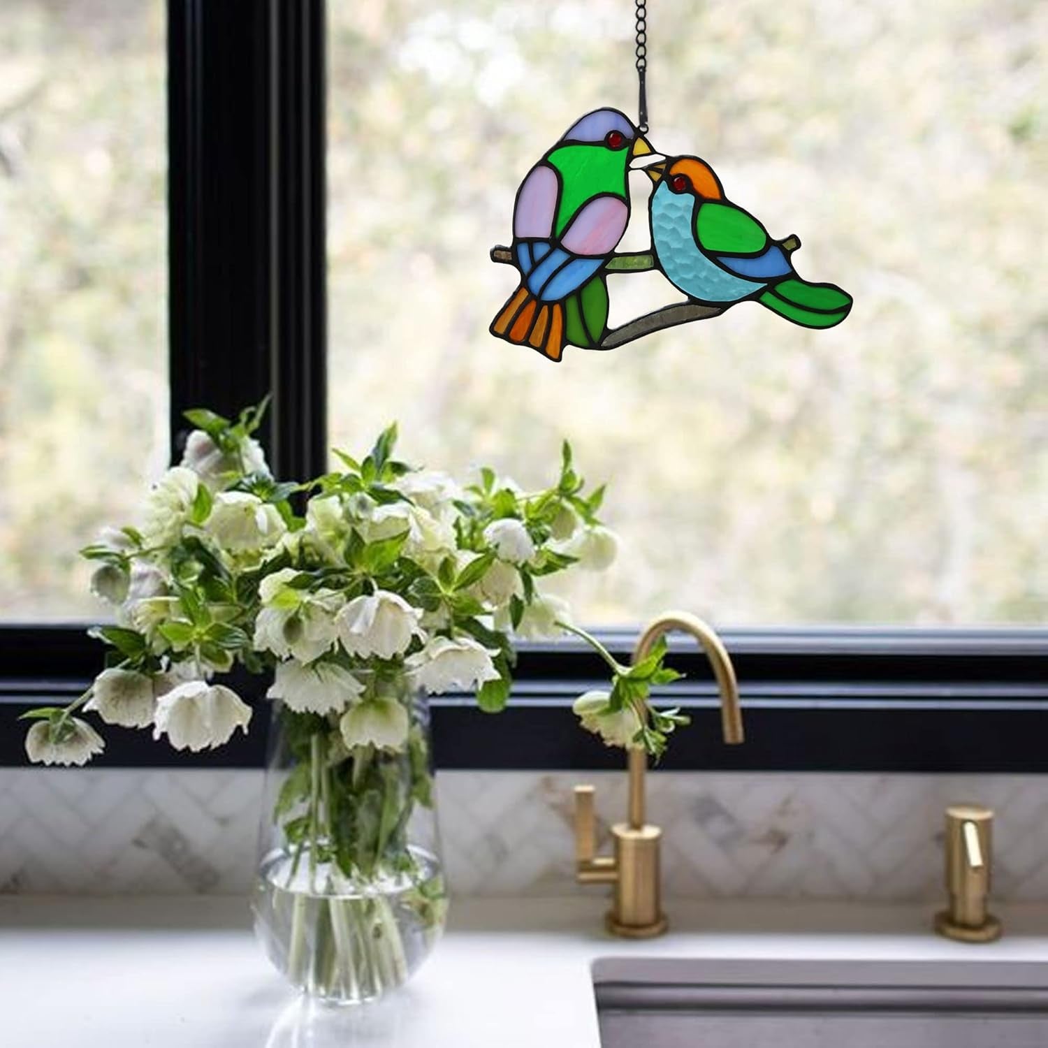 "Love Birds" Stained Glass Suncatcher