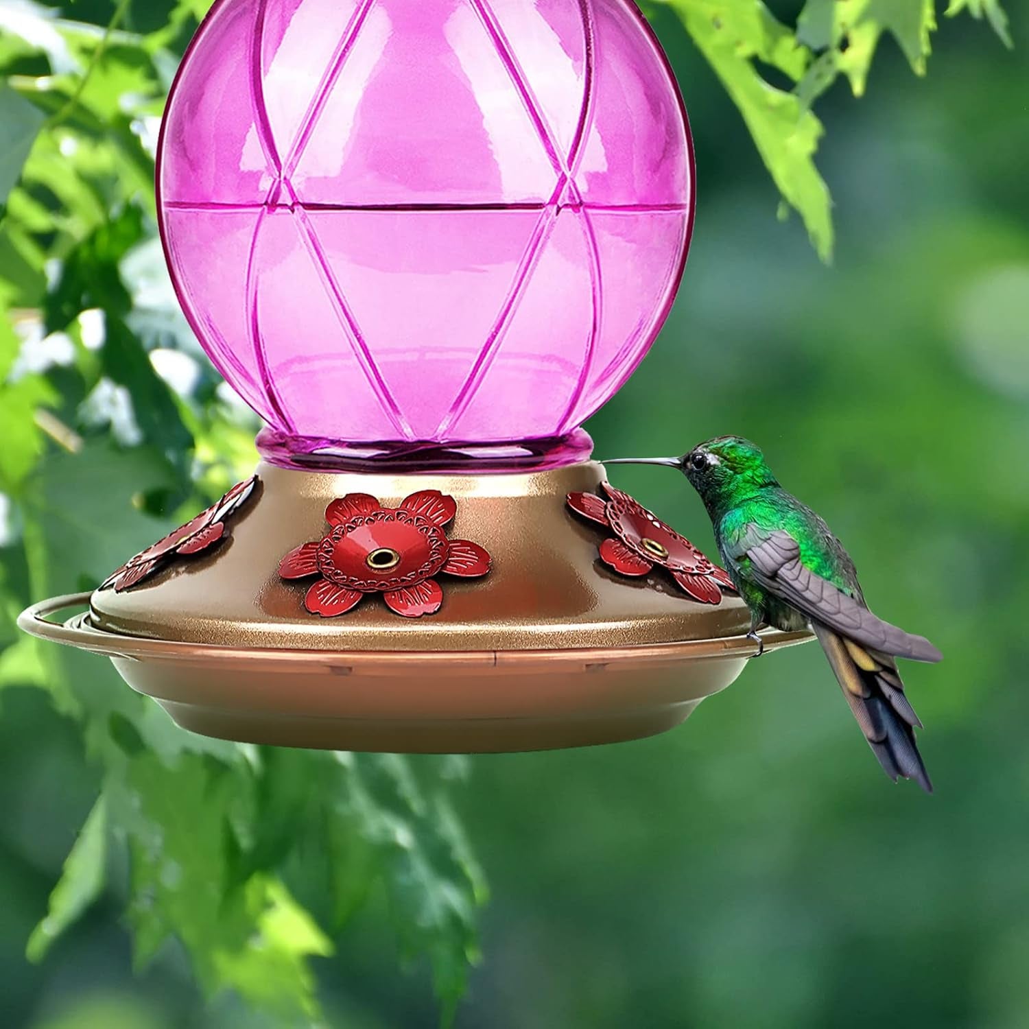 Hummingbird Feeder, Glass Hummingbird Feeder for Outdoors, Netted Texture Ball Shape Bottle, 20 Ounces, Lavender, Gifts for Mom Wife, Gifts for Women Men