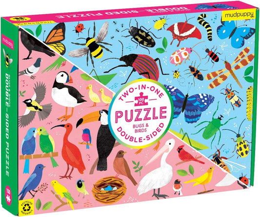 Bugs and Birds Double-Sided Puzzle, 100 Pieces, 22” X 16.5” – Perfect Family Puzzle for Ages 6+ - Colorful Illustrations of Birds on One Side and Bugs on the Other, Multicolor (0735363749)