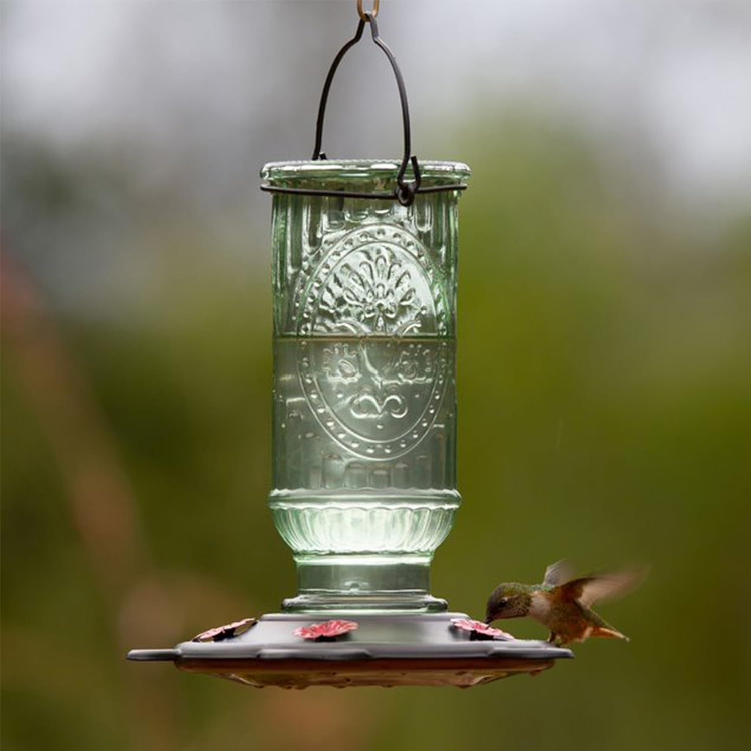 Vintage Hummingbird Feeder, Antique Glass Hummingbird Feeders for Outdoors, 5 Feeding Stations, 20 Ounces