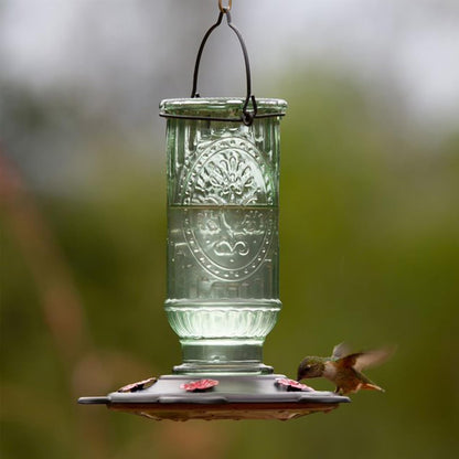 Vintage Hummingbird Feeder, Antique Glass Hummingbird Feeders for Outdoors, 5 Feeding Stations, 20 Ounces
