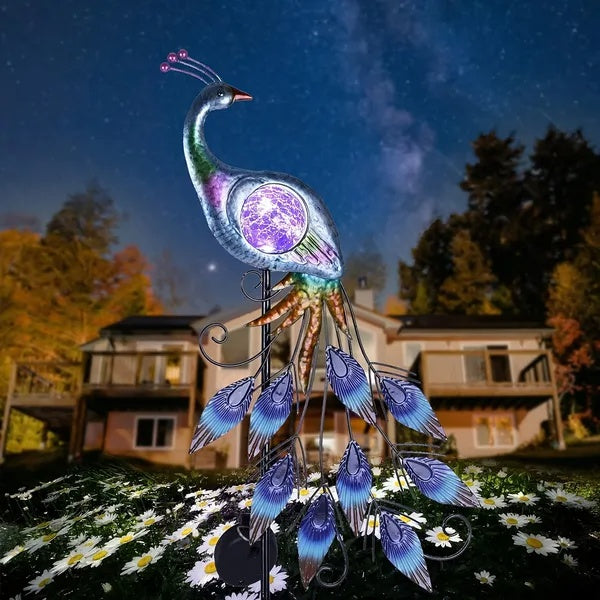 Peacock Garden Stake with Solar Lighting