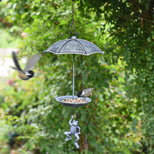 "Hanging Out" Frog Bird Feeder - Cast Iron