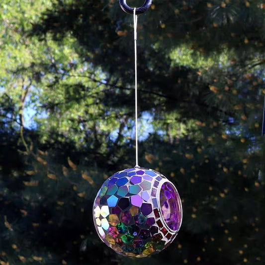 Iridescent Mosaic Glass Hanging Bird Feeder