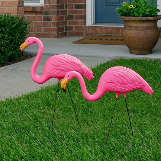 Pink Flamingos Yard Decorations - 2 Pack Extra Large 24" Tall Plastic Flamingo Statue W/Metal Stakes - Lawn Ornaments & Garden Decor for Outdoor Parties