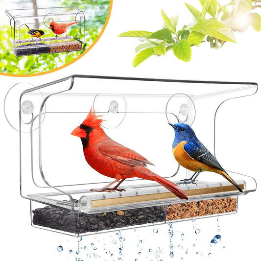 Shatterproof Window Bird Feeder with Strongest Suction Cups, Polycarbonate Window Mount Feeder with Crystal Clear View & Life-Out Tray, Fits Bigger Birds like Cardinal or Blue Jay, Clear