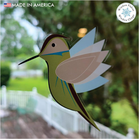 11 X Illustrated Hummingbird Window Clings for Glass Windows and Doors | Window Decals Preventing Birds Strikes | anti Collision Window Stickers Decor | Decorative Bird Window Decals. Made in America.