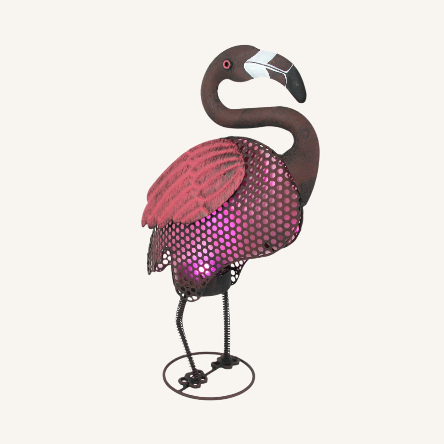 Pink Flamingo Polka Dot Metal LED Lighted Solar Garden Statue