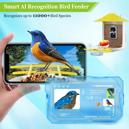 Smart Bird Feeder Camera, Auto Capture Bird Videos & Motion Detection, Solar-Powered Charging Wireless Bird Watching Camera, Ideal Present for Bird Lover