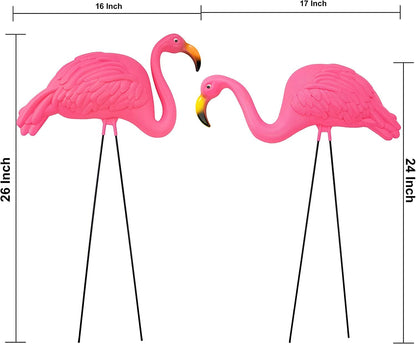 Pink Flamingos Yard Decorations - 2 Pack Extra Large 24" Tall Plastic Flamingo Statue W/Metal Stakes - Lawn Ornaments & Garden Decor for Outdoor Parties