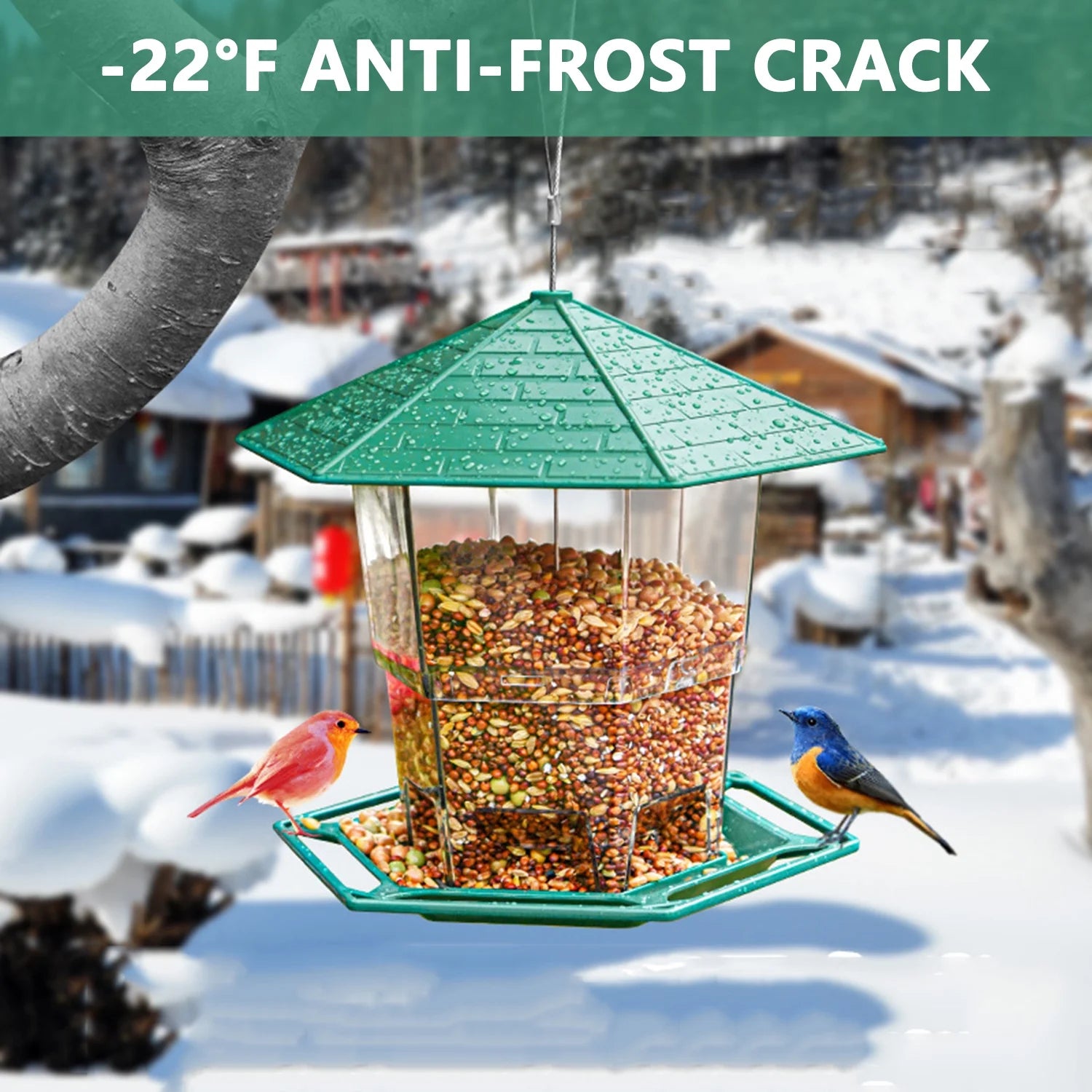 Bird Feeder for Outdoor Hanging, Expandable 7.8'' Tall Latch Feature, Heavy Duty Bird Feeders for outside Garden Yard Decoration Green