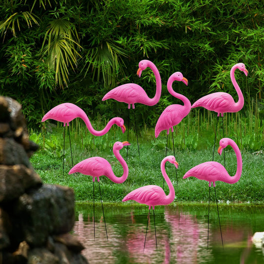 10 Pack Small Yard Flamingos Ornament Stakes Mini Pink Flamingo Yard Decor (3-10IN)