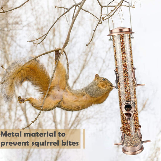 Metal Tube Bird Feeders for Outdoors - 6 Ports Hanging Feeder Attracts Wild Birds in Your Lawn, Garden, Balcony - Antique Copper - 1 Pack