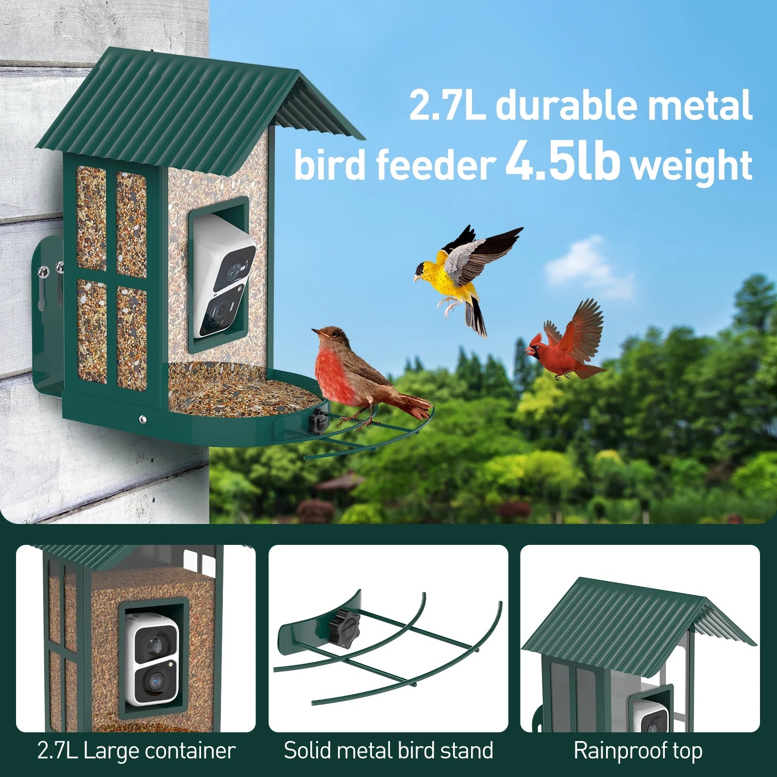 Bird Feeder Camera with 5W Solar Panel